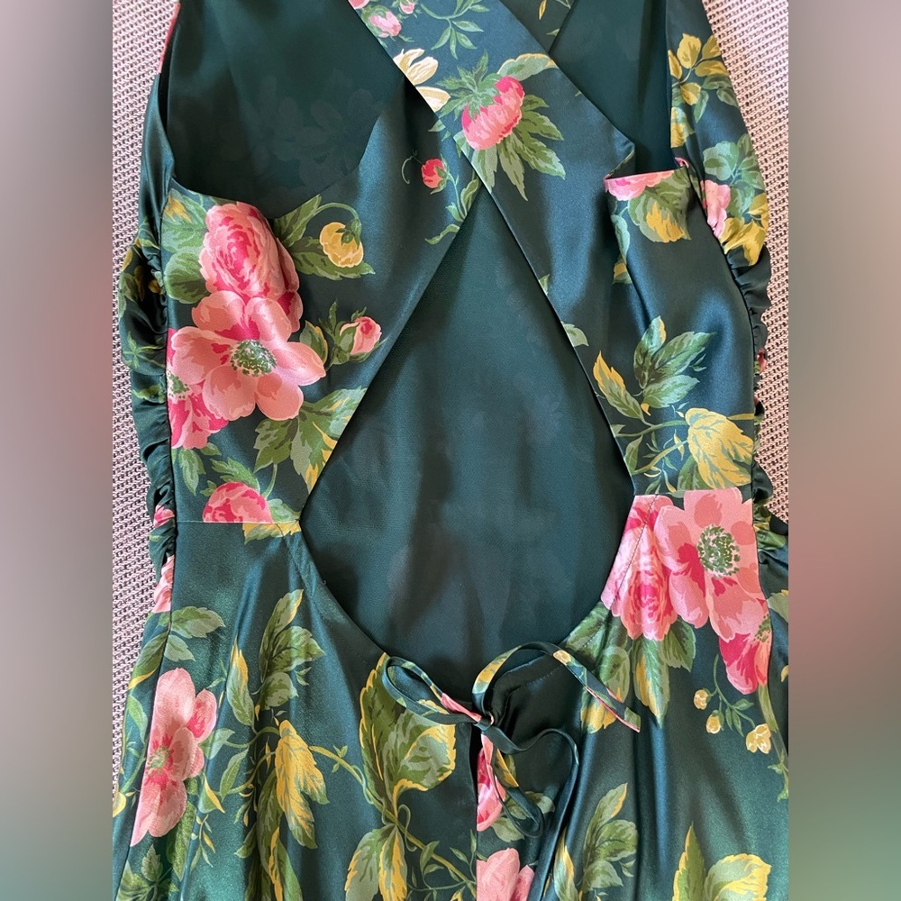 NEW Reformation Anaiis Silk Backless Long Dress Belvedere Green Floral US 2 UK 6 - Picture 7 of 15